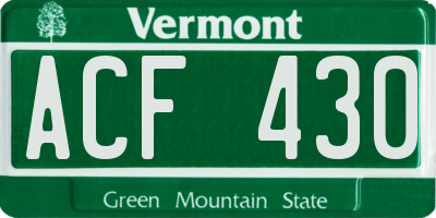 VT license plate ACF430
