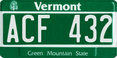 VT license plate ACF432