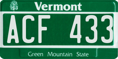 VT license plate ACF433