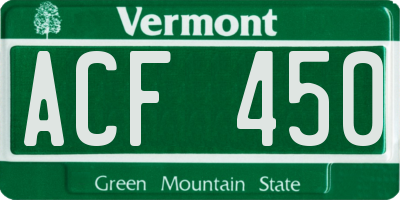 VT license plate ACF450