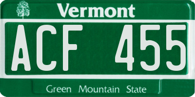 VT license plate ACF455