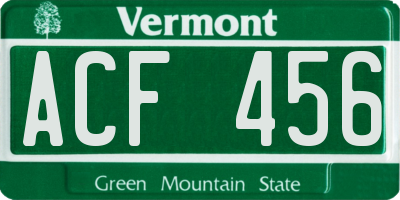 VT license plate ACF456