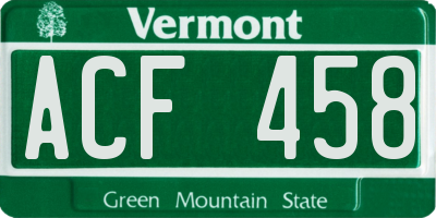 VT license plate ACF458