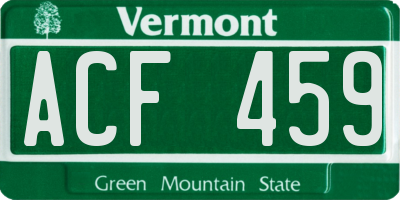 VT license plate ACF459