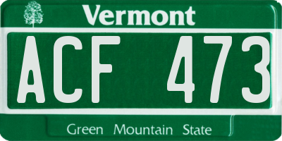 VT license plate ACF473