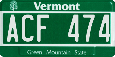 VT license plate ACF474