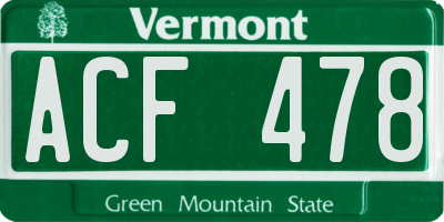 VT license plate ACF478