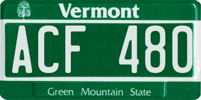 VT license plate ACF480