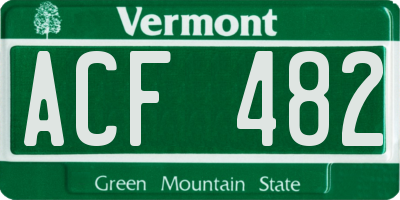 VT license plate ACF482