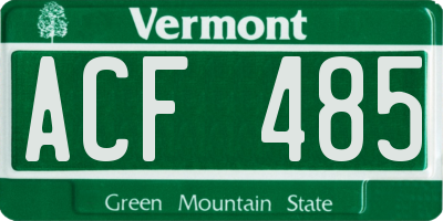 VT license plate ACF485