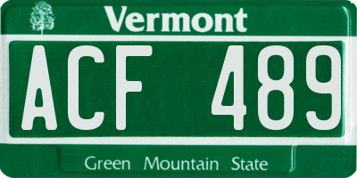 VT license plate ACF489