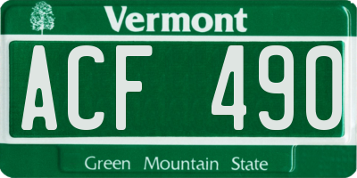 VT license plate ACF490