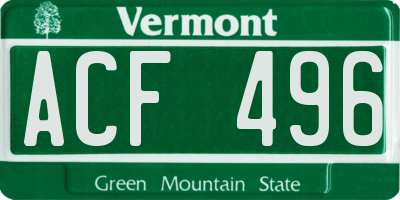 VT license plate ACF496