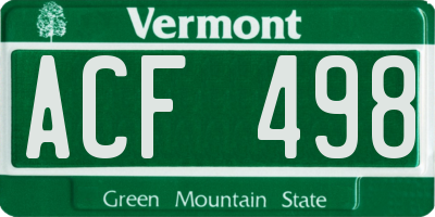 VT license plate ACF498
