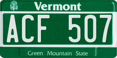 VT license plate ACF507