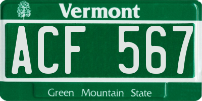 VT license plate ACF567