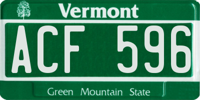 VT license plate ACF596