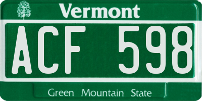 VT license plate ACF598