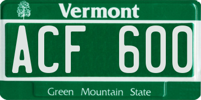 VT license plate ACF600