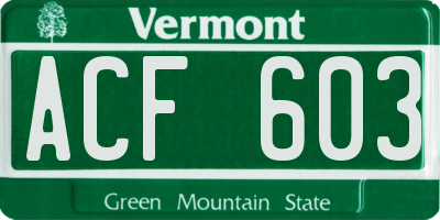VT license plate ACF603