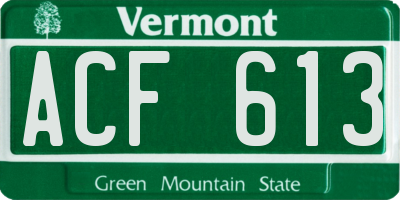 VT license plate ACF613