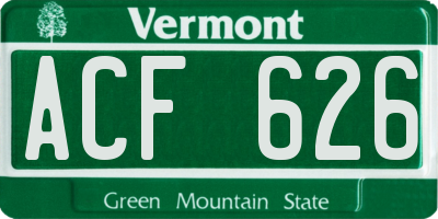 VT license plate ACF626