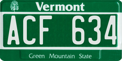 VT license plate ACF634