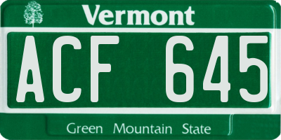 VT license plate ACF645