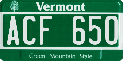 VT license plate ACF650
