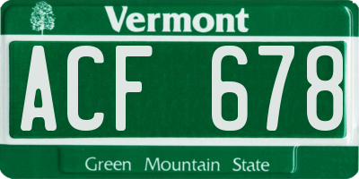 VT license plate ACF678