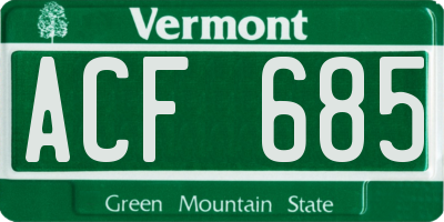VT license plate ACF685