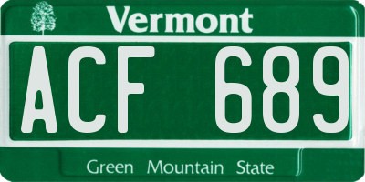 VT license plate ACF689