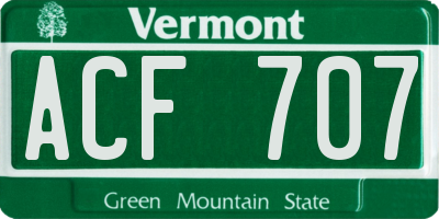 VT license plate ACF707