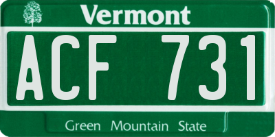 VT license plate ACF731