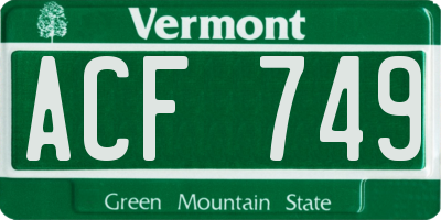 VT license plate ACF749
