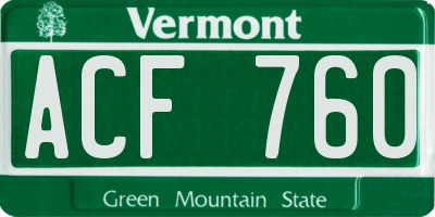 VT license plate ACF760