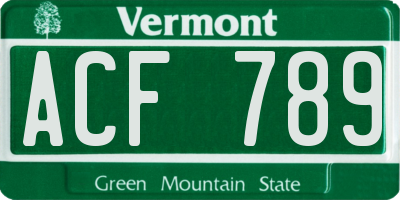 VT license plate ACF789