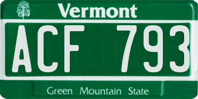 VT license plate ACF793