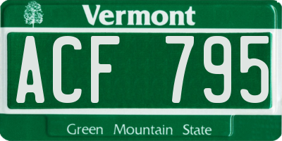 VT license plate ACF795