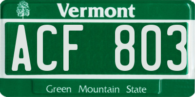 VT license plate ACF803