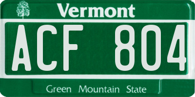 VT license plate ACF804