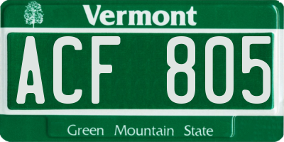 VT license plate ACF805