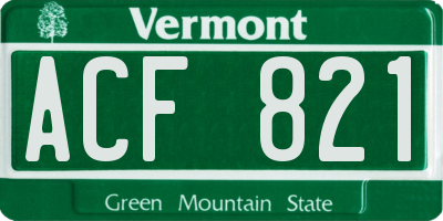 VT license plate ACF821