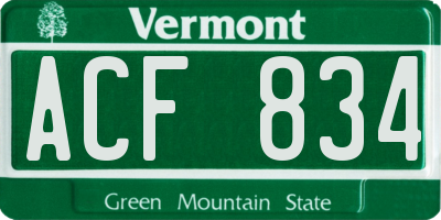 VT license plate ACF834