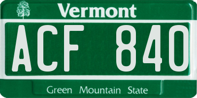 VT license plate ACF840