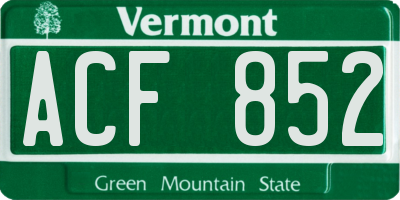 VT license plate ACF852