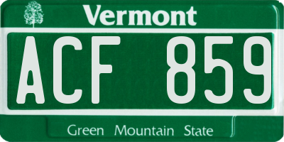 VT license plate ACF859