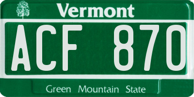 VT license plate ACF870