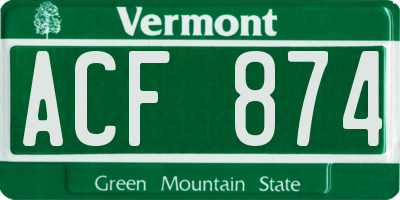 VT license plate ACF874