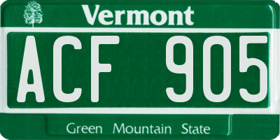 VT license plate ACF905